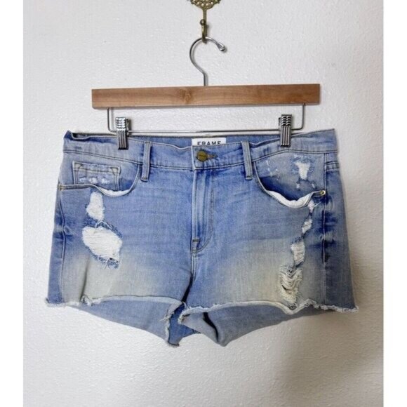 Frame Denim Shorts Womens Light Wash Taffs Distressed Le CutOff Mid Rise Size 30 - Picture 1 of 6
